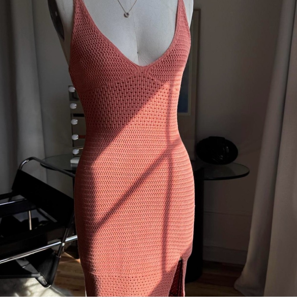 Aritzia Orange Sheath Midi Dress with Spaghetti Straps